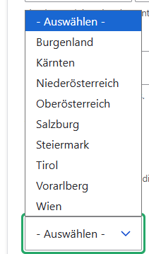 Screenshot: Bundesland auswählen